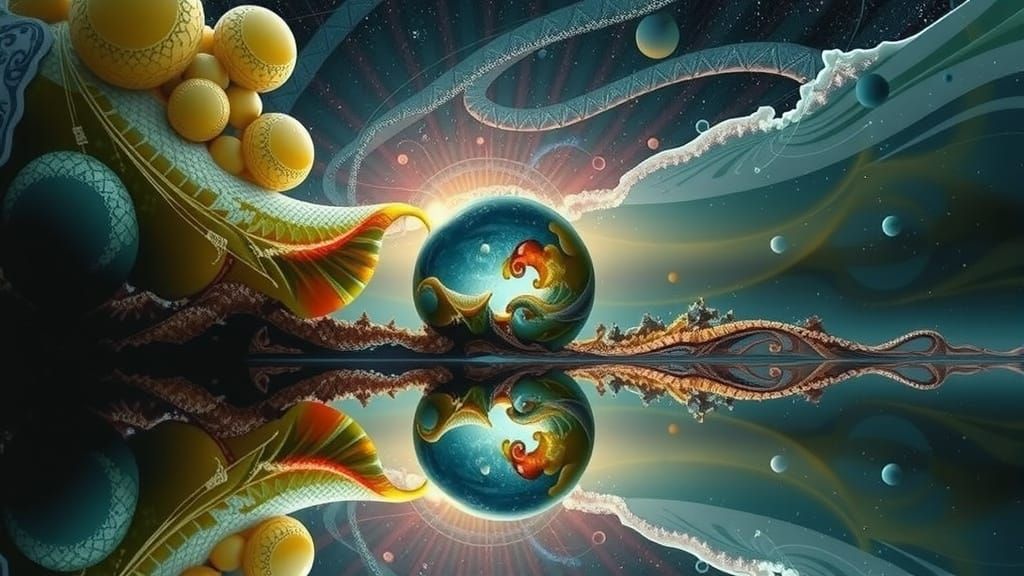 Surreal Digital Mosaic Art with Fractal Patterns and 3D Shad...