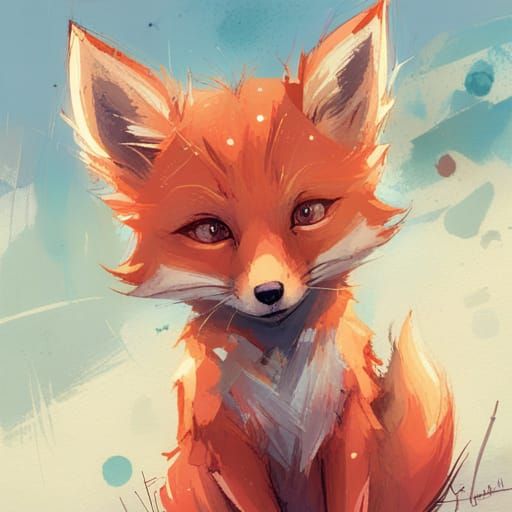 Anime Portrait of a Cute Fluffy Baby Fox
