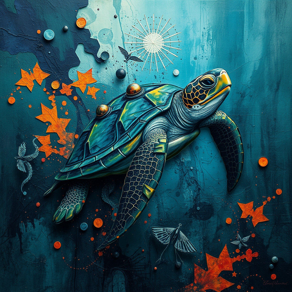 Mysterious Sea Turtle in Dystopian Impasto Fantasy