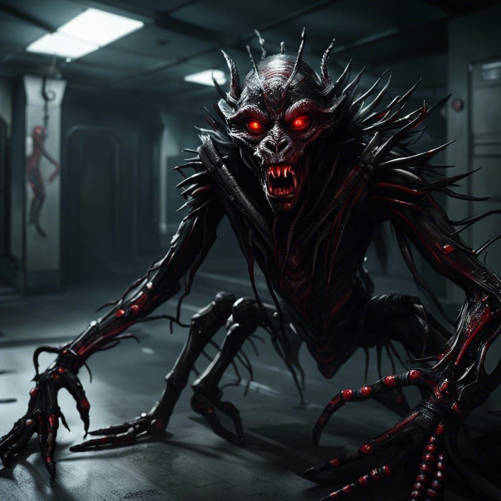 Alien Spider Monkey Hybrid Creature in Secret Base