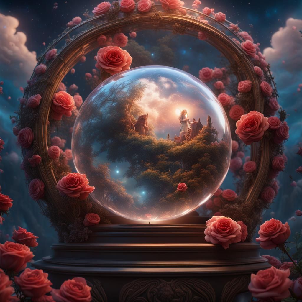 Angels and Roses in Globe: Fantasy Concept Art