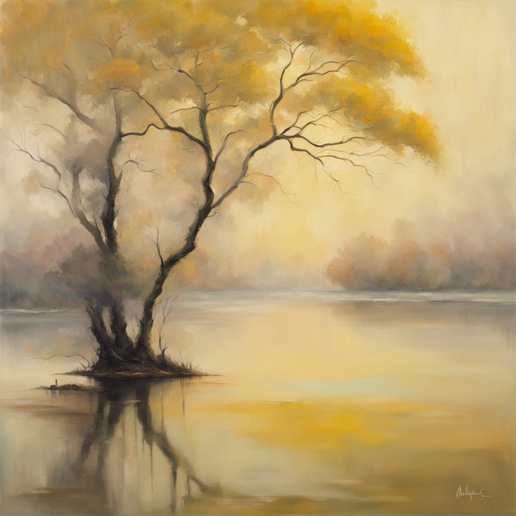 Tranquil Yellow Landscape with Melting Forms