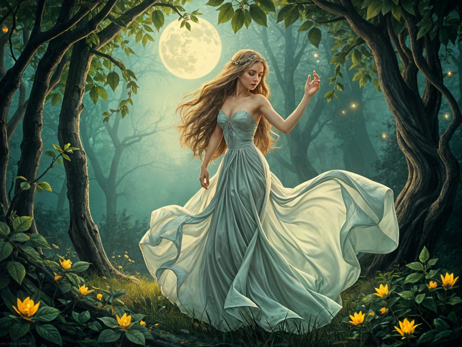 Moonlit Elf Dancing in Forest Glade