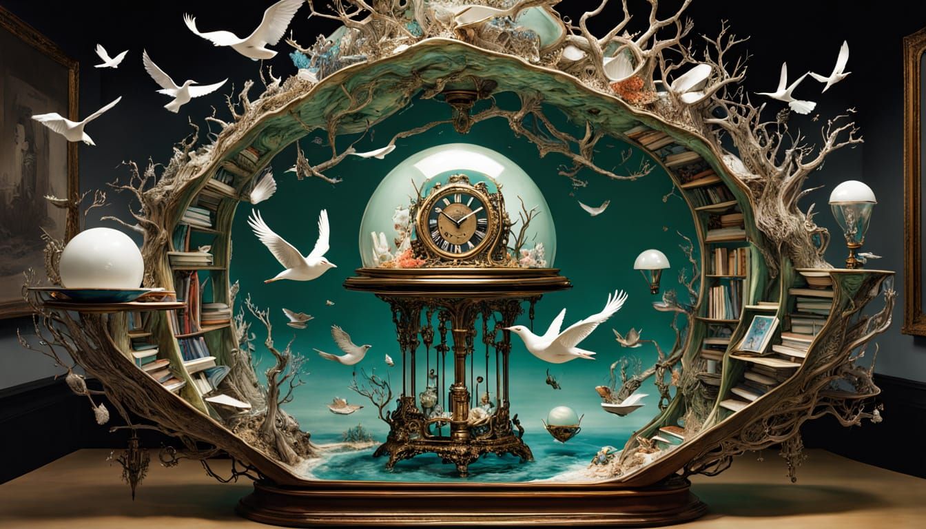 Surreal Telephone with Coral and Melting Clocks