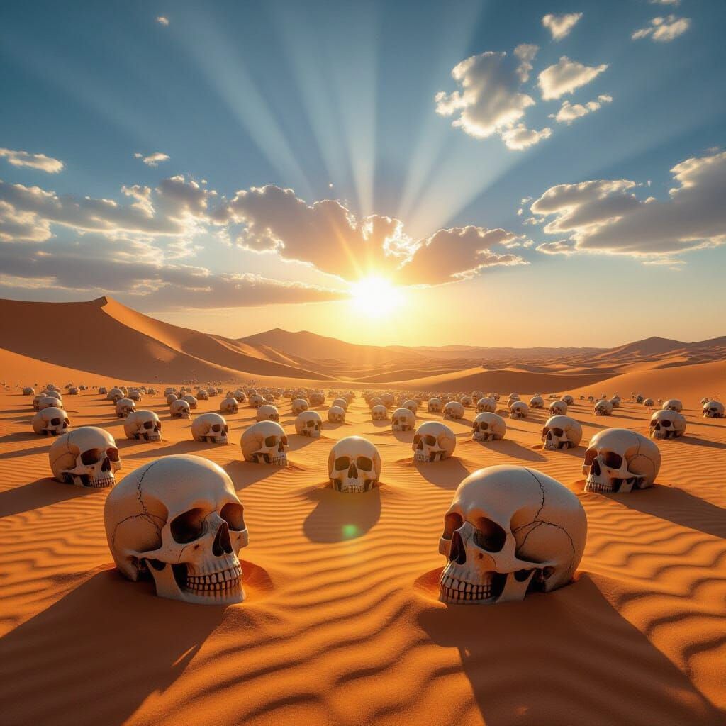 Melting Sun Over Desert of Skulls