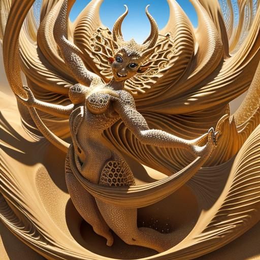 Magical Sand Creature Dissolving in Fantasy Action Scene