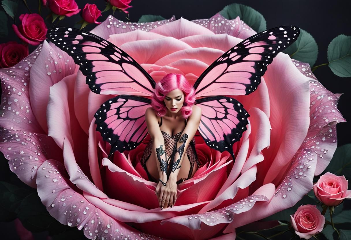 Hyperrealistic Fairy Emerges from Giant Rose