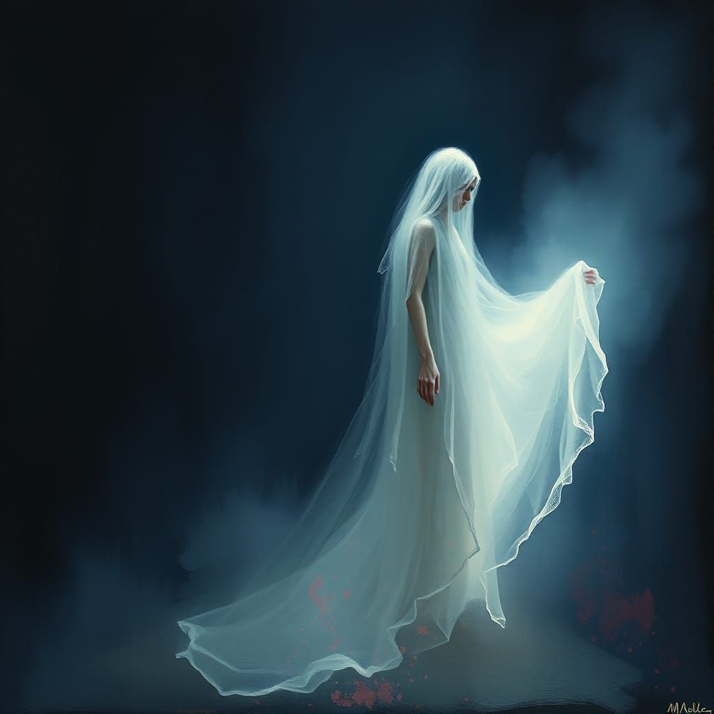 Ethereal Woman in Mist: Symbolist Painting