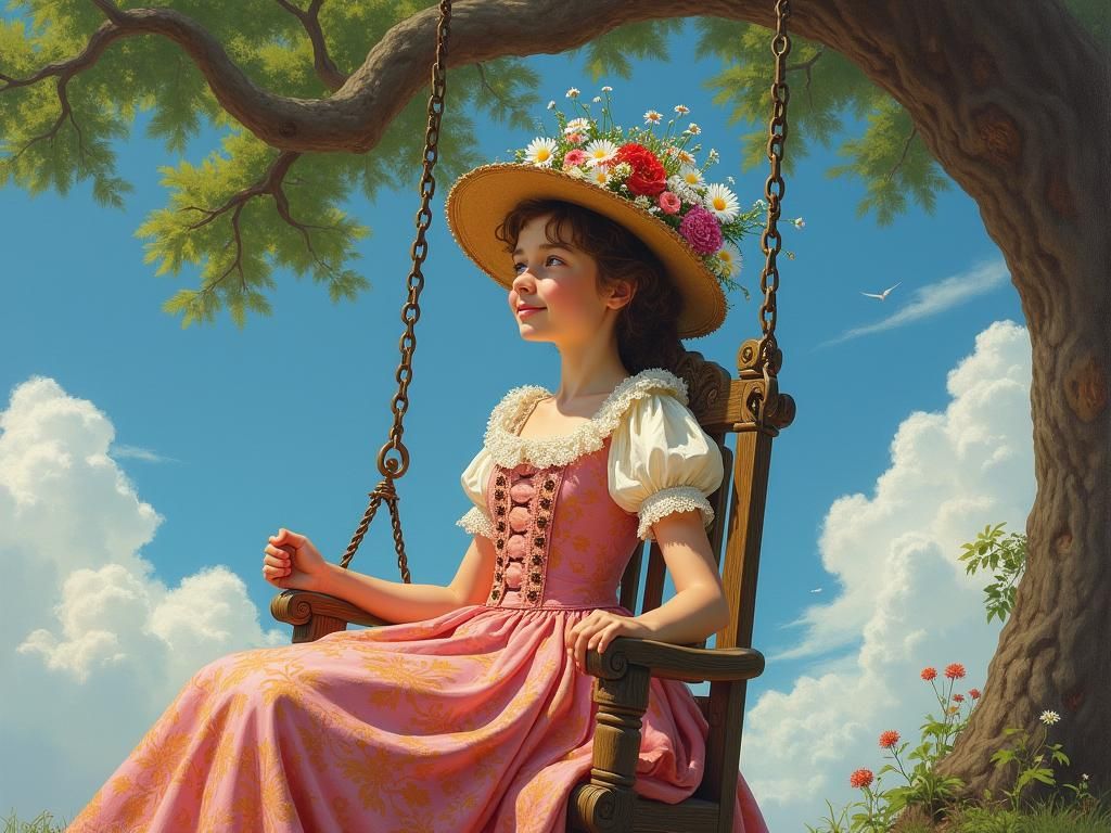 Princess on Swing in Oil Painting Style