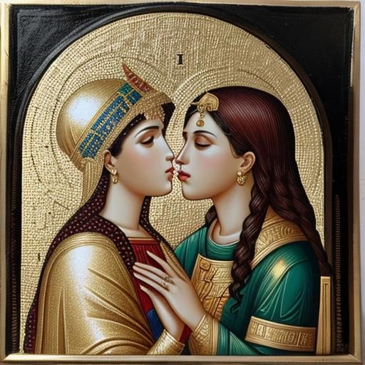 Byzantine Icon: The Kiss with Gold Leaf