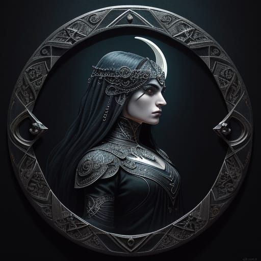 Gothic Crest and Crescent Moon in Elegant Surrealism