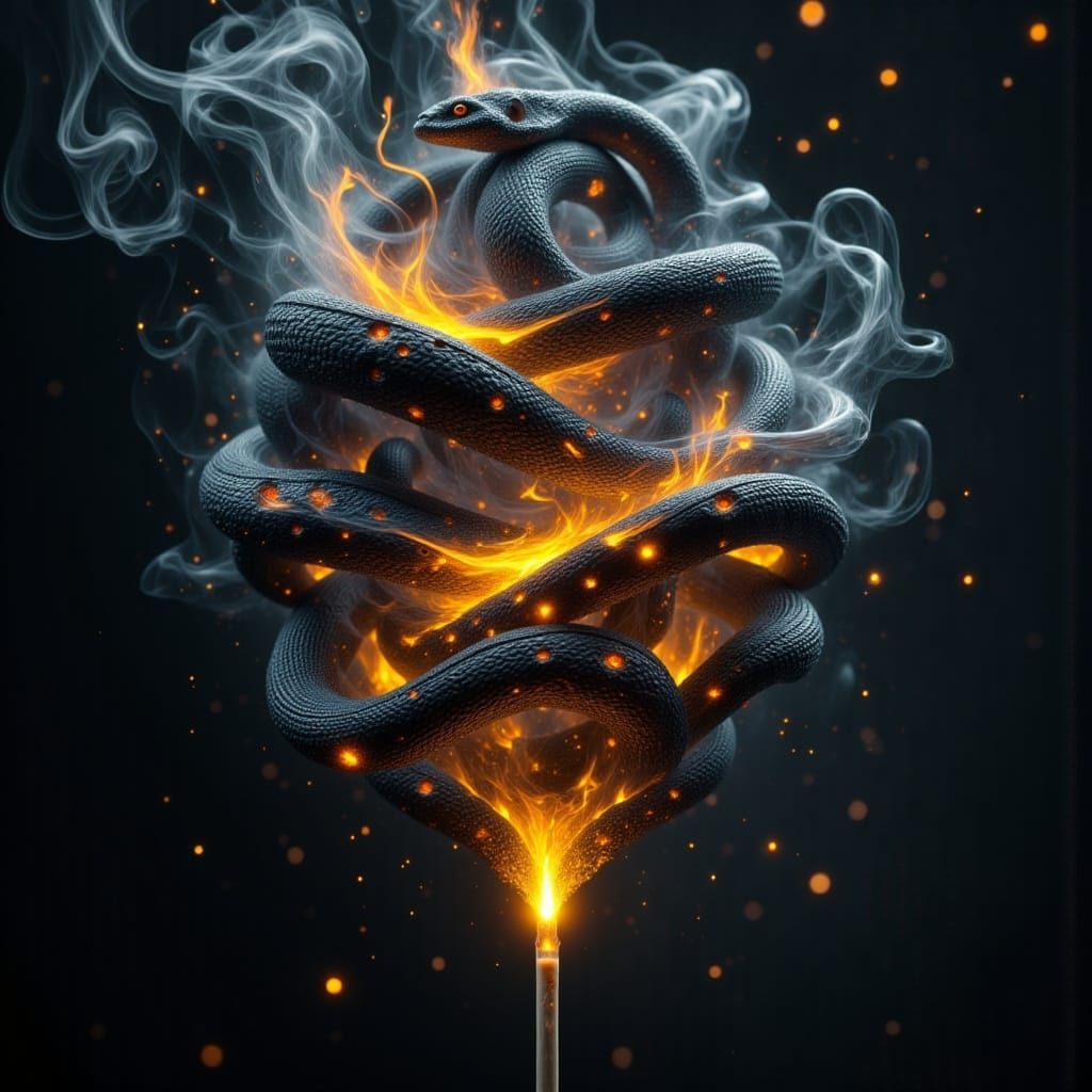 Burning Matchstick with Smoke Snakes in 8K Fantasy Art