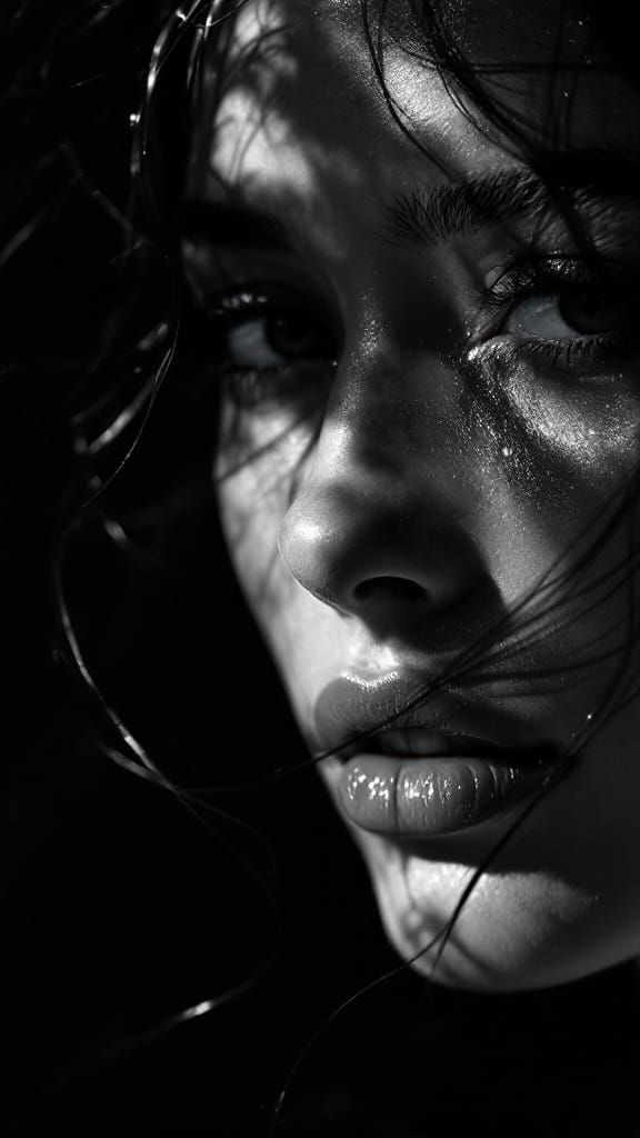 Minimalist Black and White Mermaid in Shadow