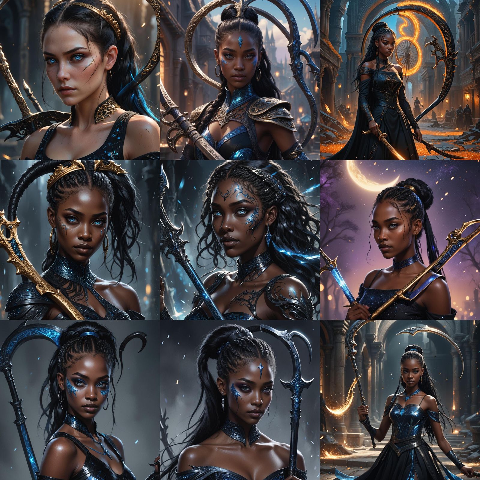 Fantastical Woman with Scythe in Detailed Matte Painting