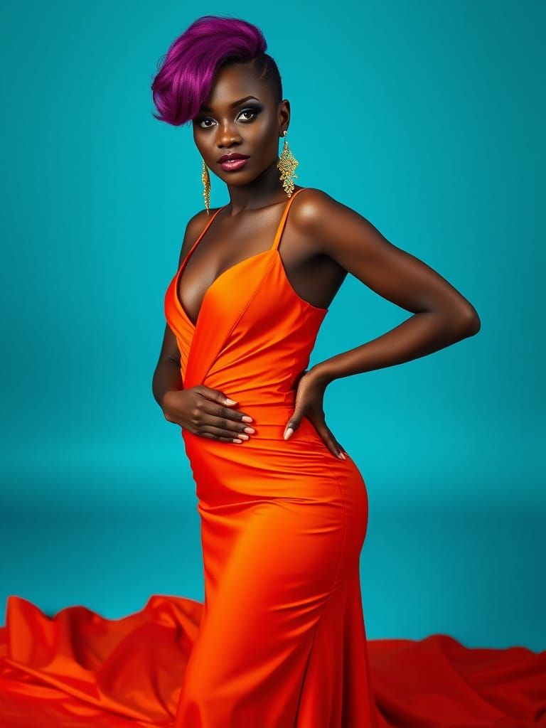 Striking Portrait of Woman with Purple Hair in Hyperrealism