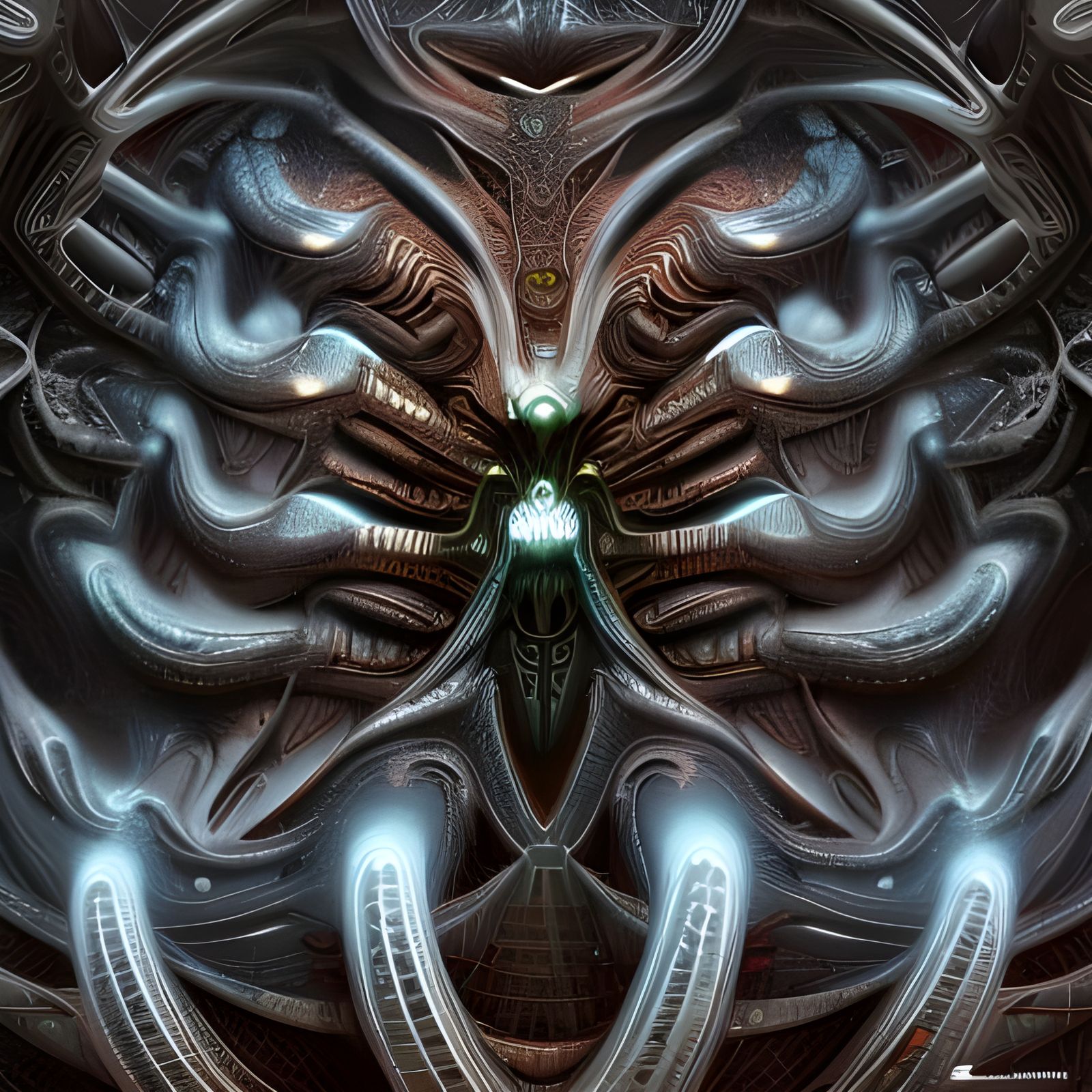 Giger-esque Alien Goddess in Fractal Landscape