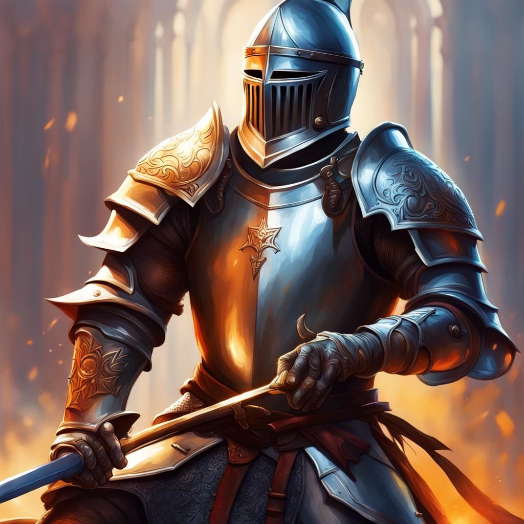 Hyperrealistic Young Knight Portrait with Splash Art