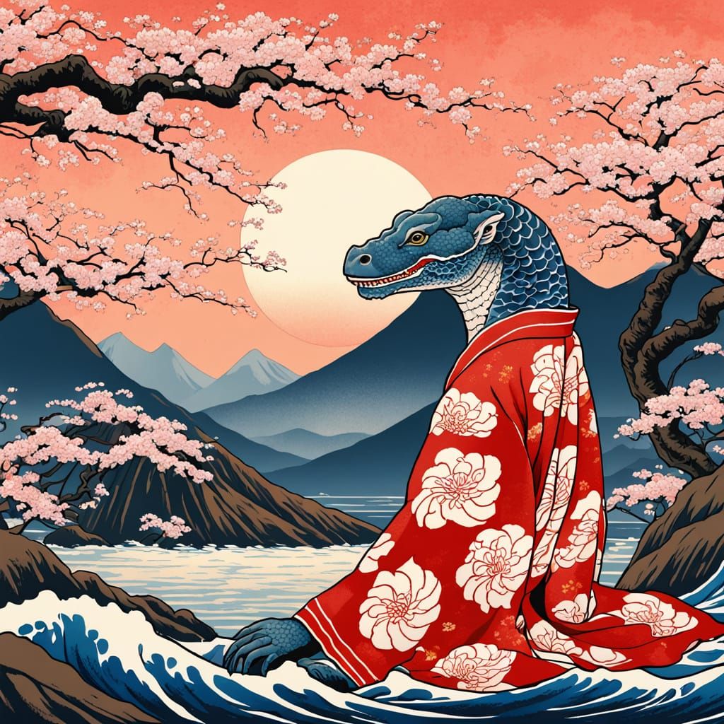 Komodo Dragon Adorns Traditional Japanese Garden in Stunning...