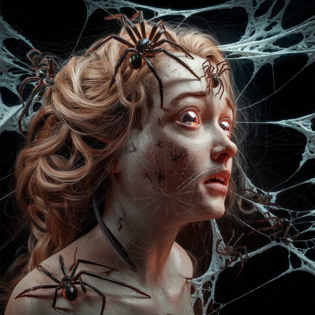 Woman's Profile with Spiders in Digital Painting