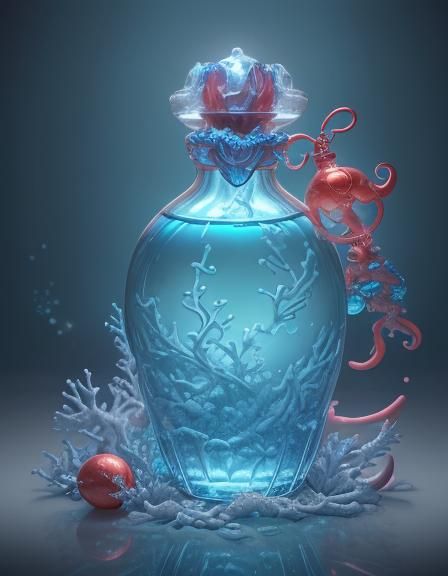 Ocean Potion with Coral Ornament in Digital Art Style