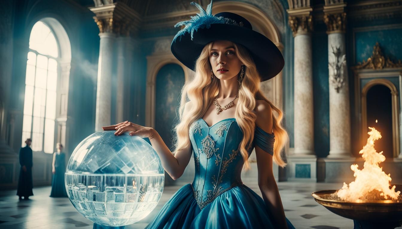 Woman with Flaming Ice Cube, Hyperrealistic Photo