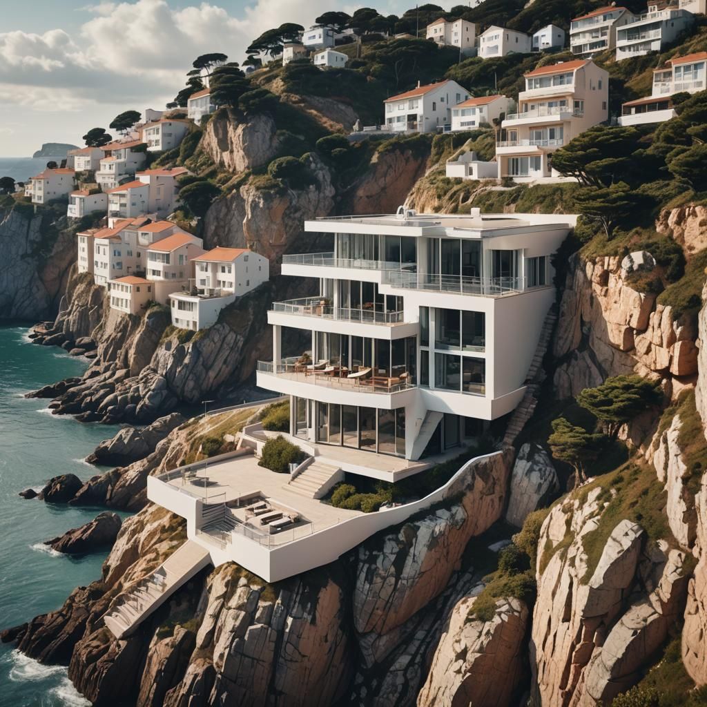 Cliffside House with Ocean View in Photorealistic Style
