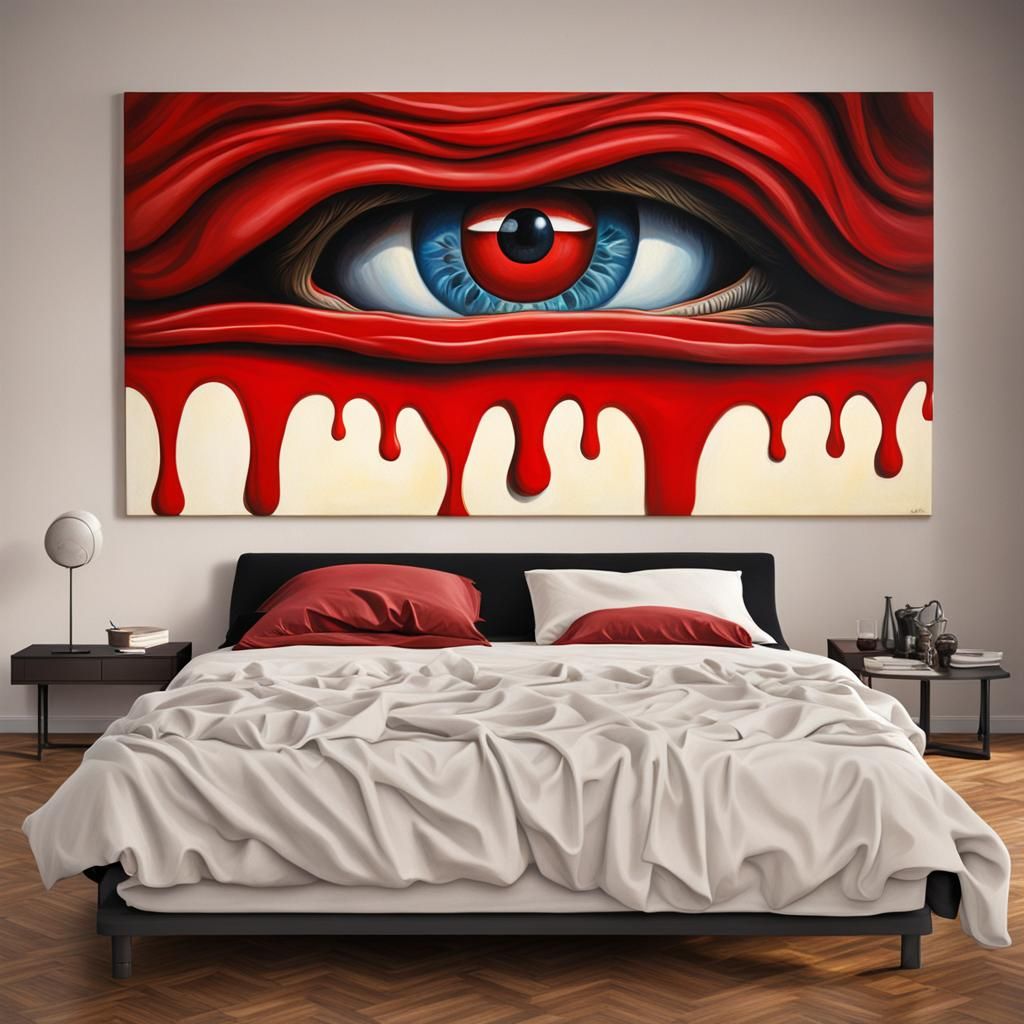 Surreal Bed of Eyes: A Dali-esque Oil Painting