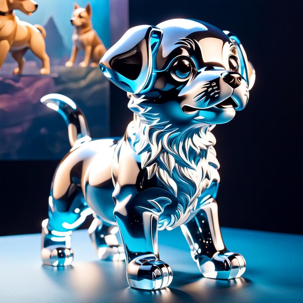 Icy Puppy Figurine: Hyperrealistic Splash Art