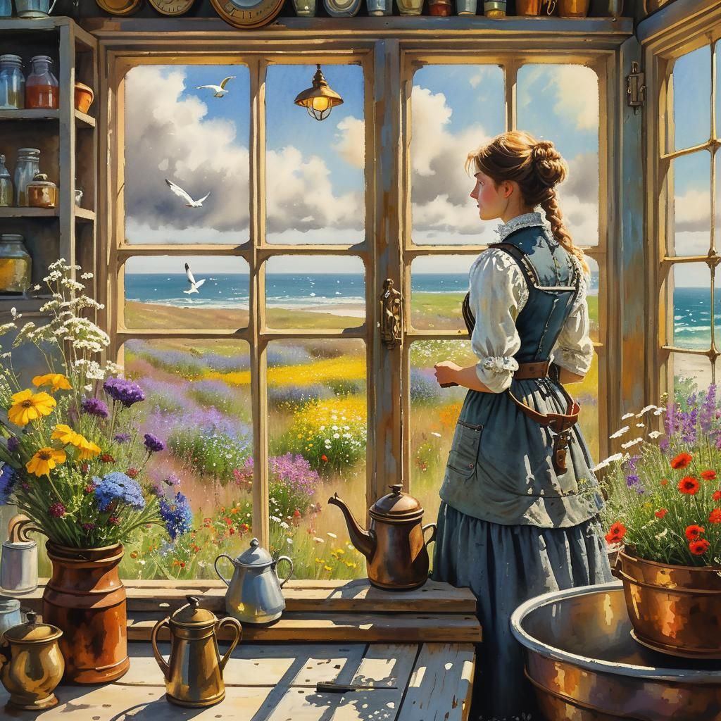 Steampunk Kitchen Impression as Pointillist Painting