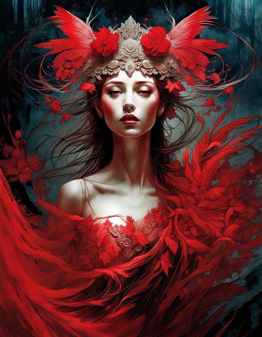 Red Nymph Dance in Moonlit Forest