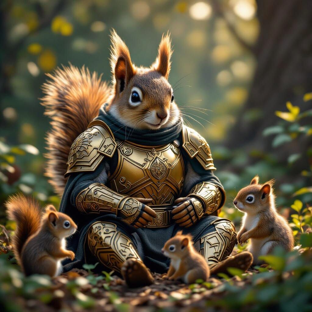 Squirrel in Ornate Mandalorian Armor Recounts a Tale
