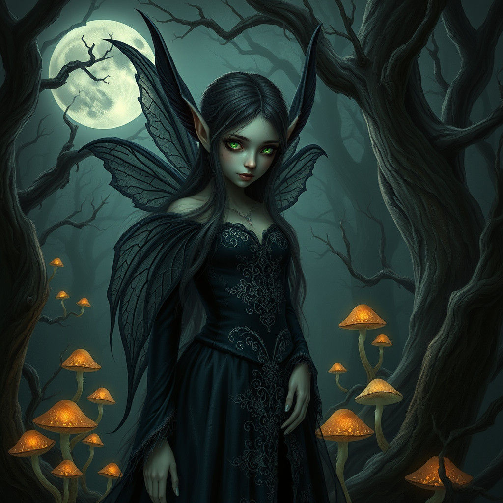 Ethereal Dark Elf in Moonlit Forest