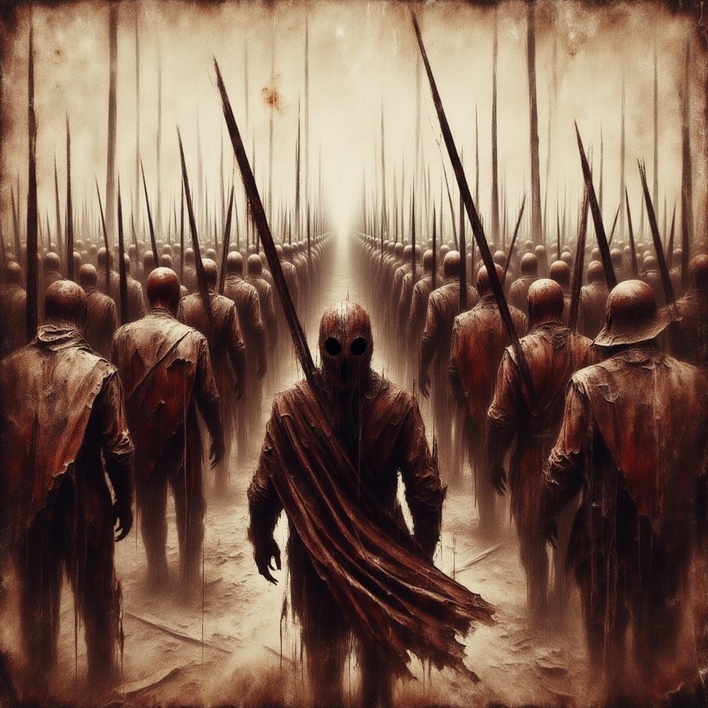 Stylized Stick Figure Roman Legion in Ancient War Scene