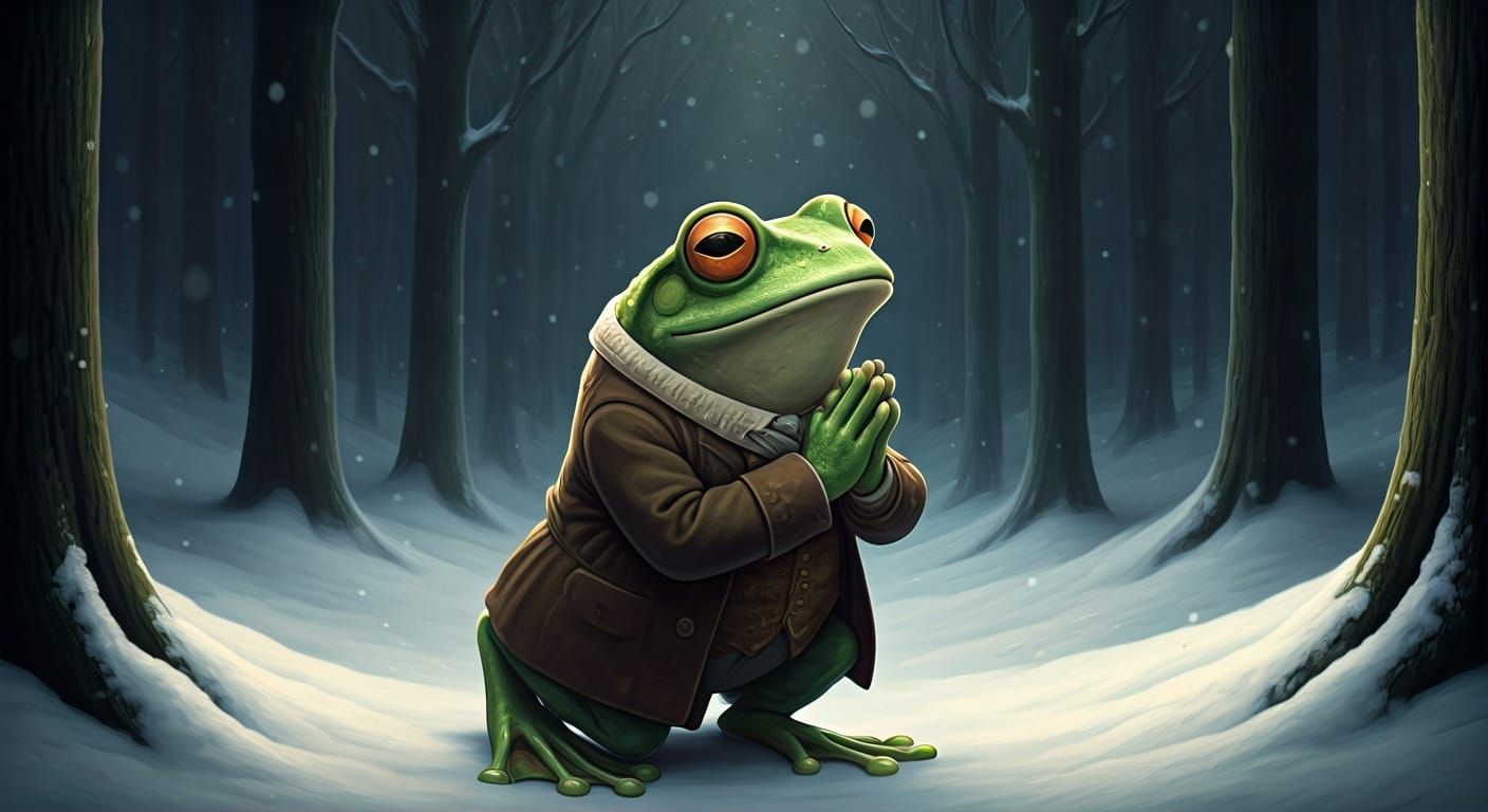 Frog in 19th Century Attire Praying