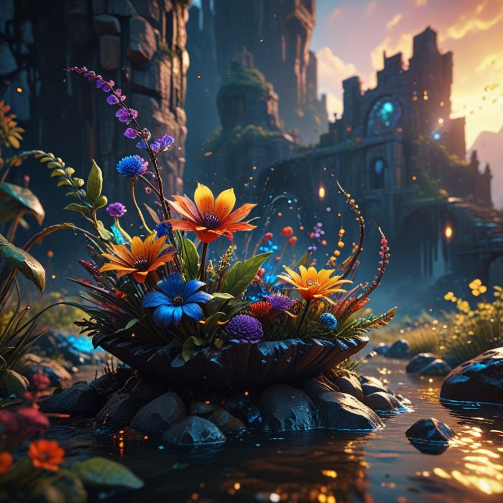 Cinematic Sunset Fantasy Concept Art in Vibrant Colors