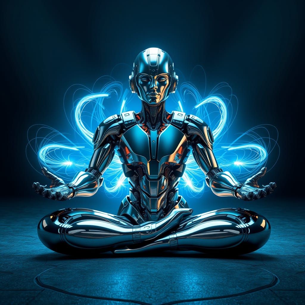 Meditating Chrome Freezer Unit with Swirling Energy