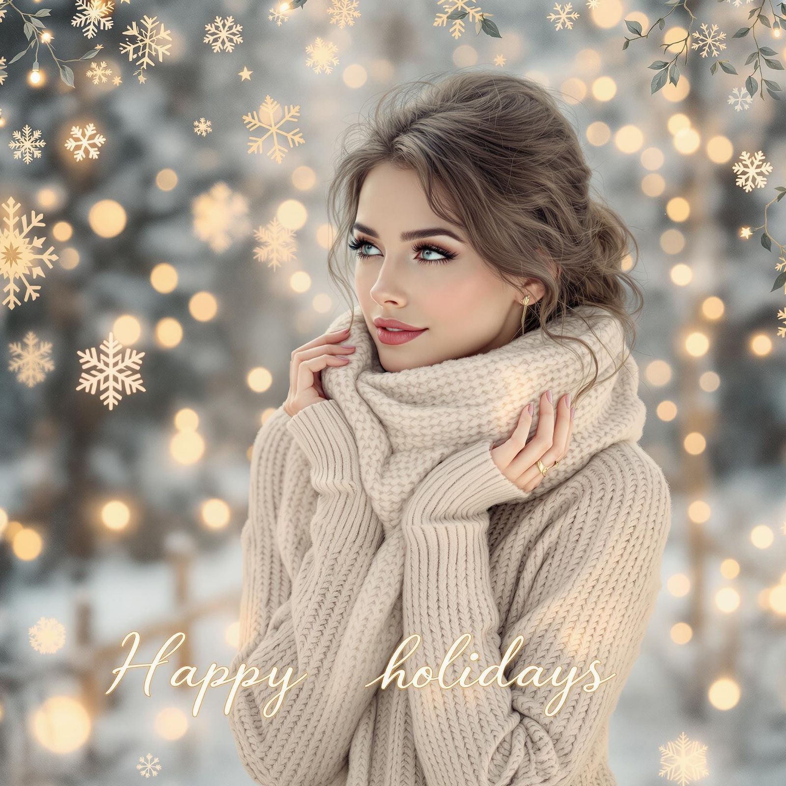 Whimsical Winter Scene in Soft, Watercolor Style