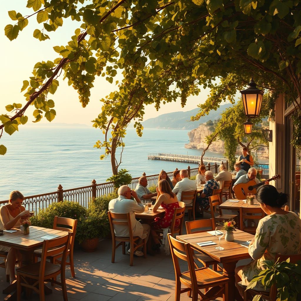 Serenity by the Seaside Garden - Impressionist Style