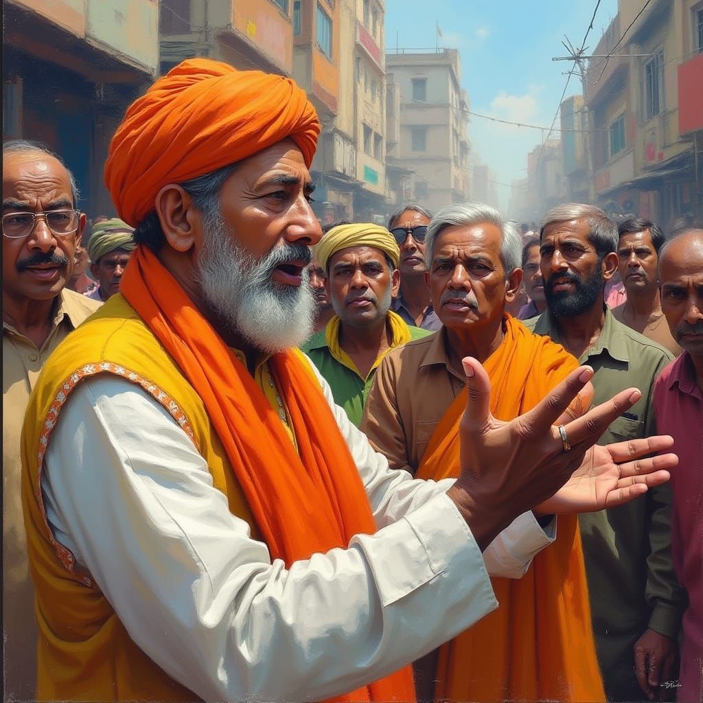 Indian Politician Giving Speech, Modern Art Style