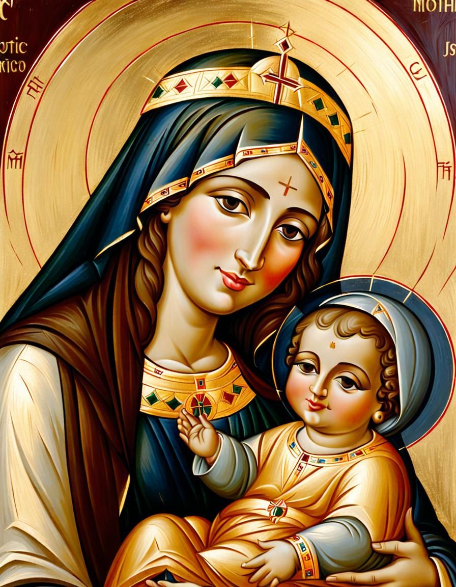 Virgin Mary with baby Jesus.