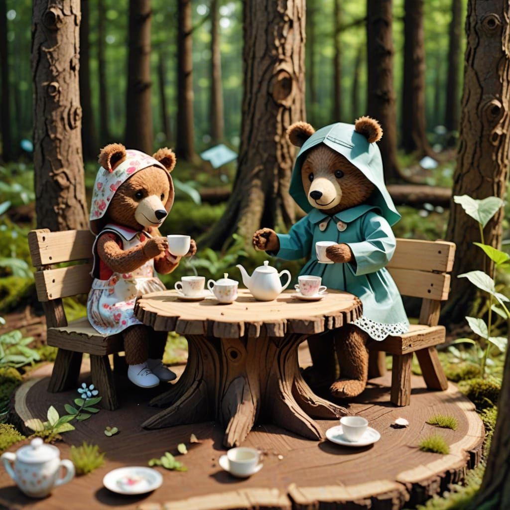 stop motion animation paper, a little girl and a bear are ha...