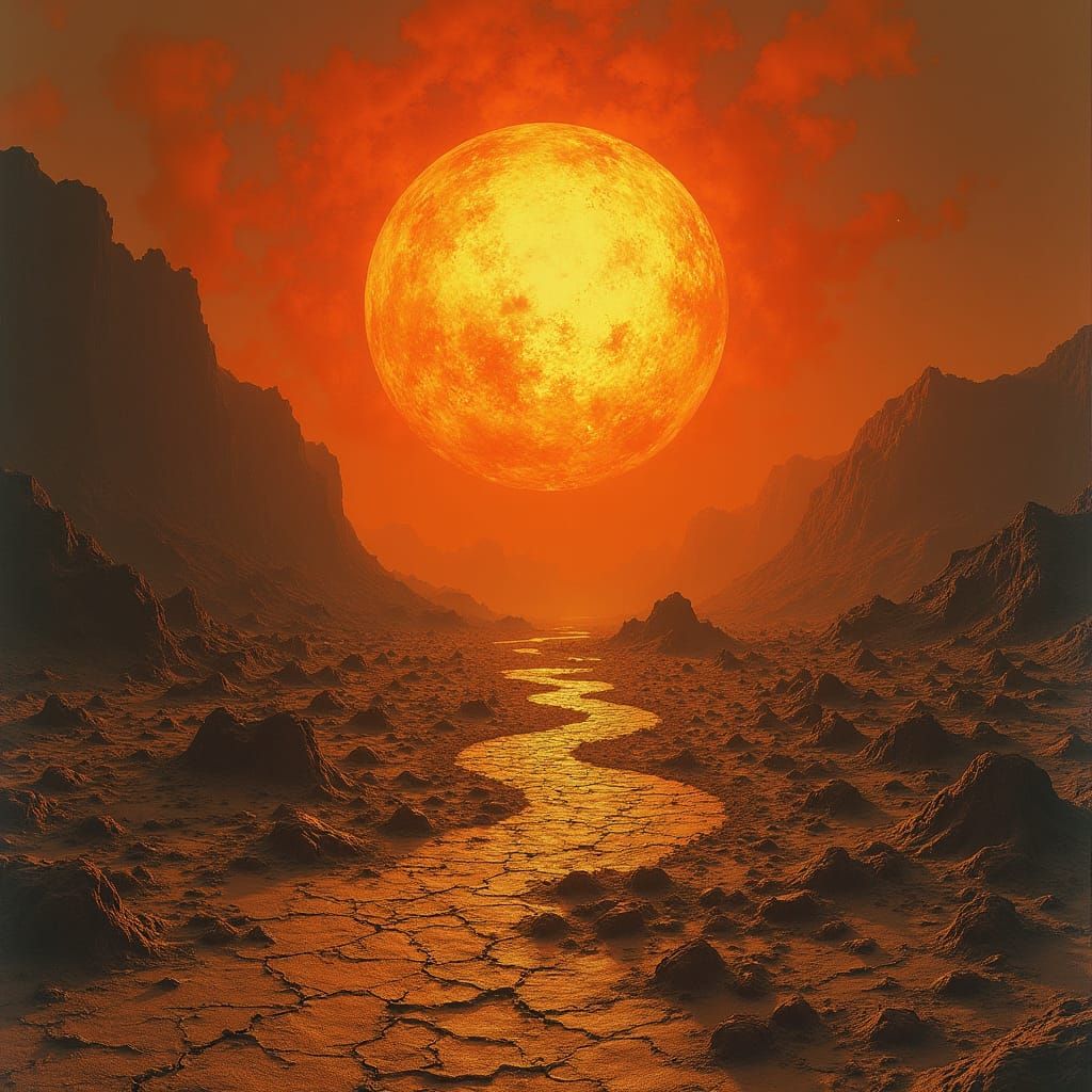 Scorched Wasteland: Encaustic Desolation Under a Malevolent ...