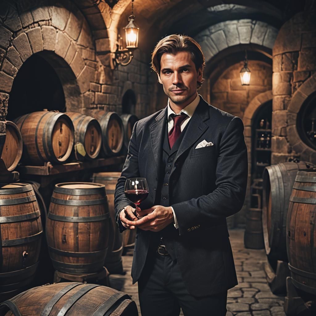 Sommelier in Dark Castle Cellar: Fantasy Photography