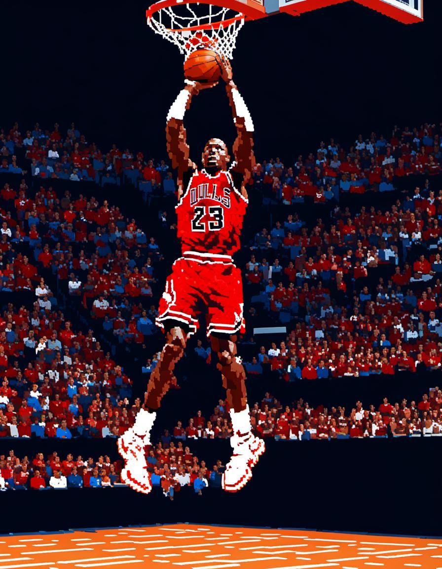 Michael Jordan Free Throw Dunk in Pixel Art