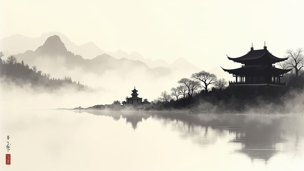 Minimalist Japanese Ink Art: Mt Fuji and Queqiao