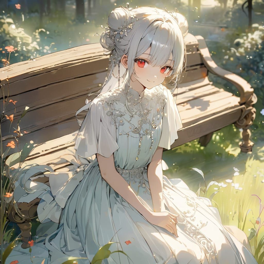 Whimsical Watercolor Portrait of a Young Girl in a Lush Gard...