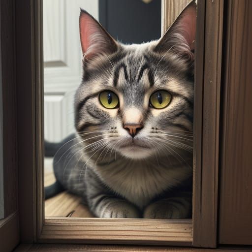 Curious Cat Peeks Through Rustic Door with Heart Cutout