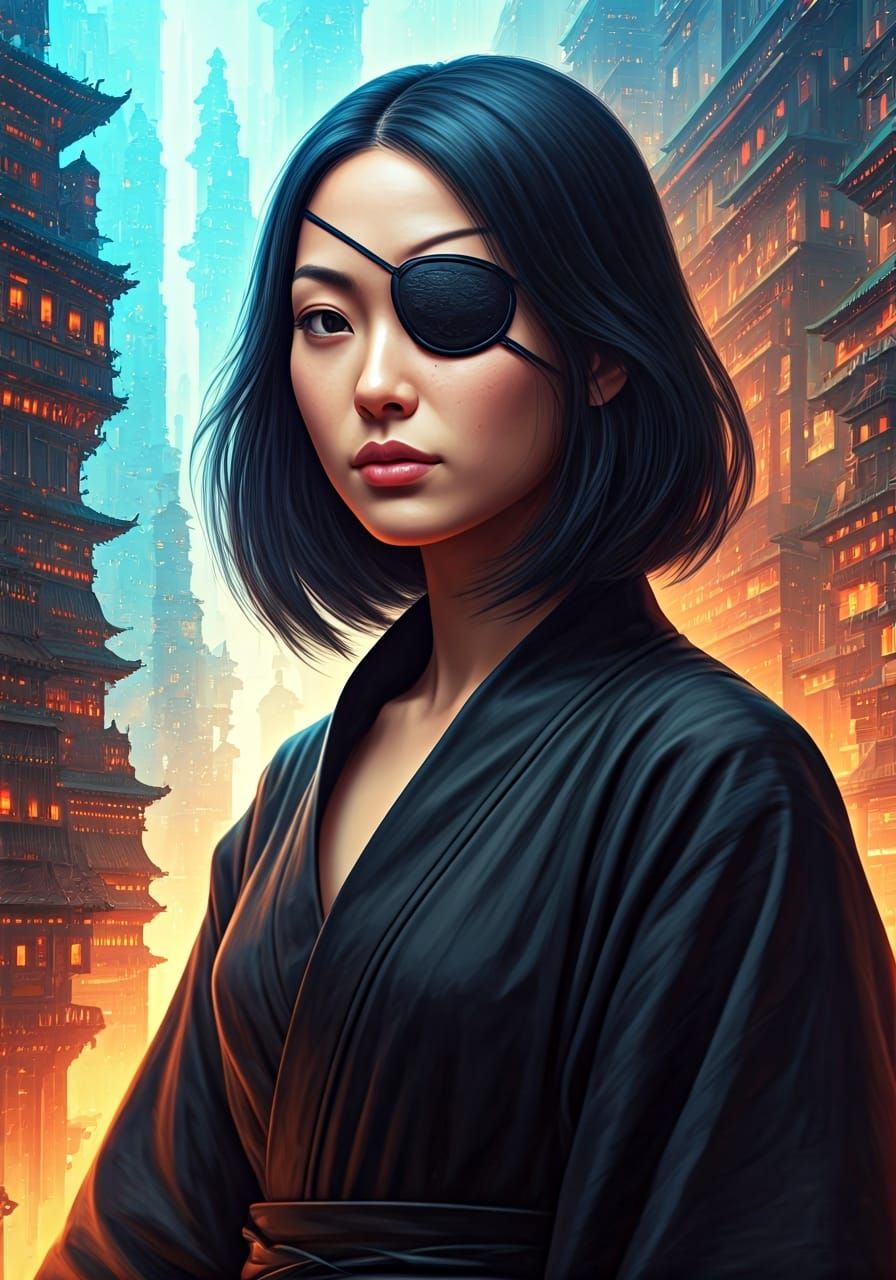 Asian Woman in Sky City: Concept Art