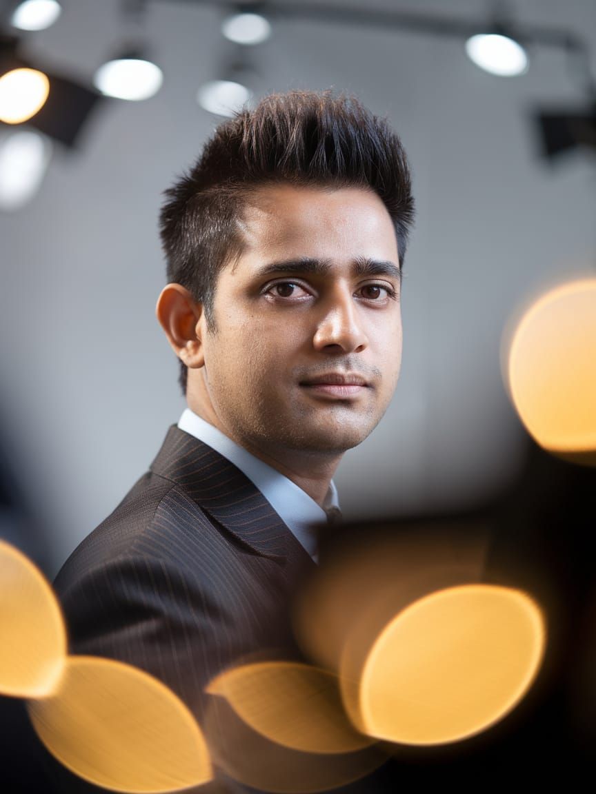 Professional Indian Man in Suit with Spiked Hair Studio Port...