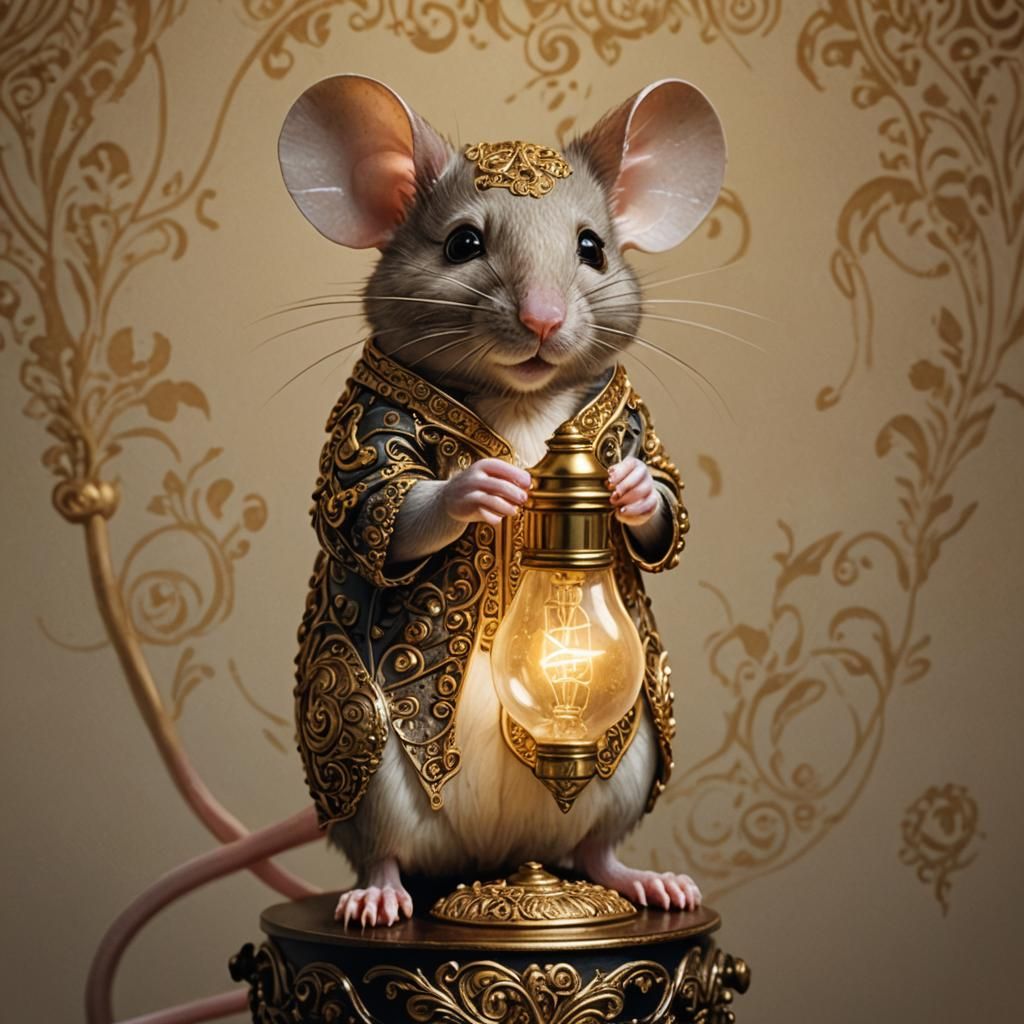 Mouse with Lightbulb in Surreal Digital Art Style